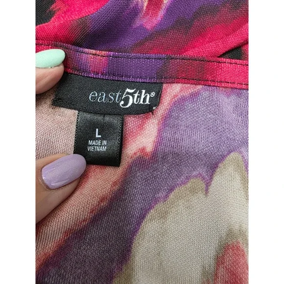 East 5th Womens Red Purple Chevron Open Front Waterfall Cardigan Size Large - Picture 3 of 6